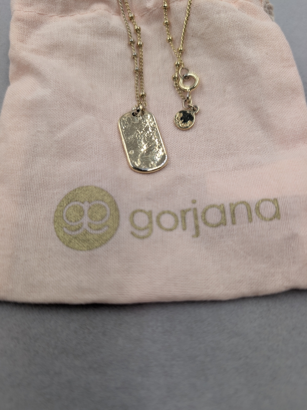Gorjana Griffin Dog Tag Necklace 18K Gold Plated Hammered | M156